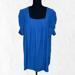 Dokotoo Blouse Womens 2XL Blue New Eyelet Ruched Sleeve Square Neck Top